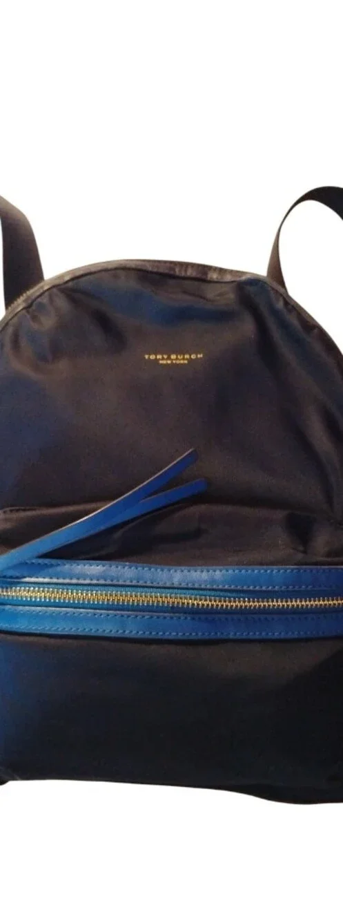 Tory Burch Perry Nylon Colorblock Zip Backpack in Royal Navy and Cobalt Blue.